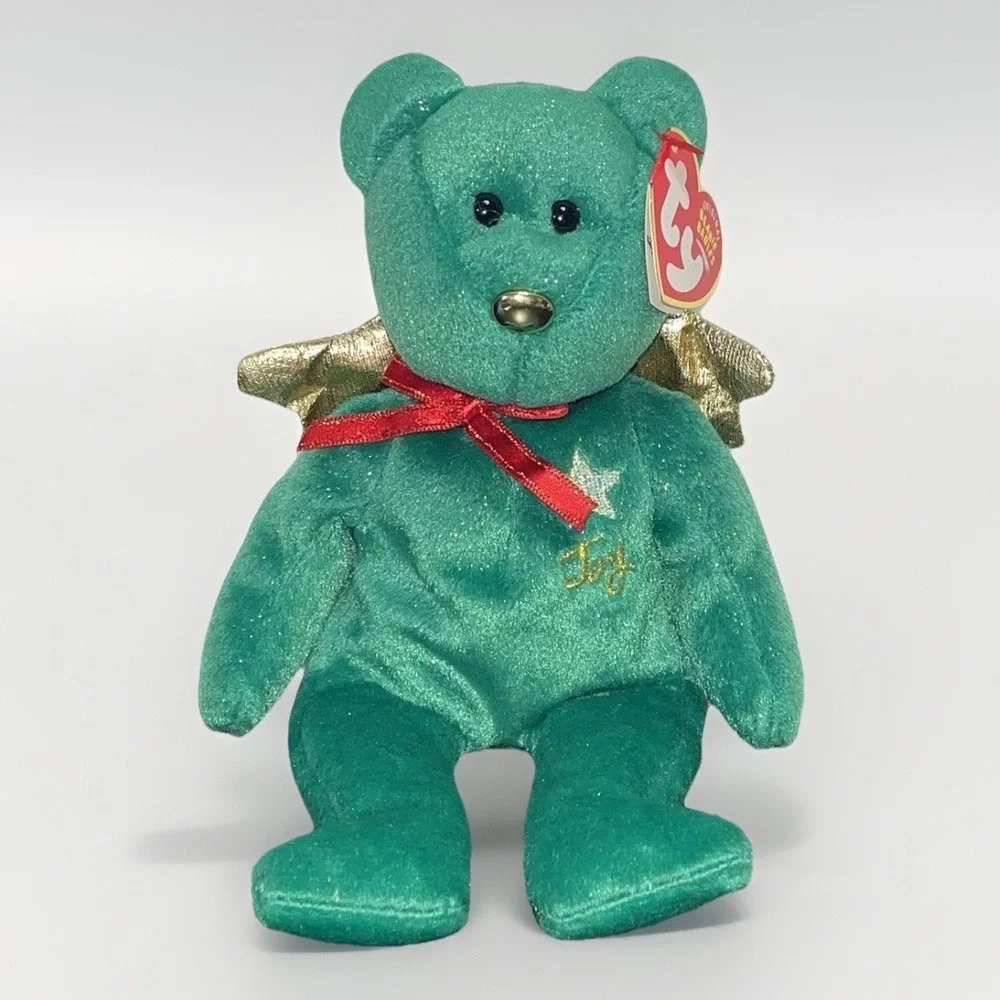 Ty Beanie Baby GIFT Joy Green Sparkle Bear Angel 2003 Christmas with Heart Tag